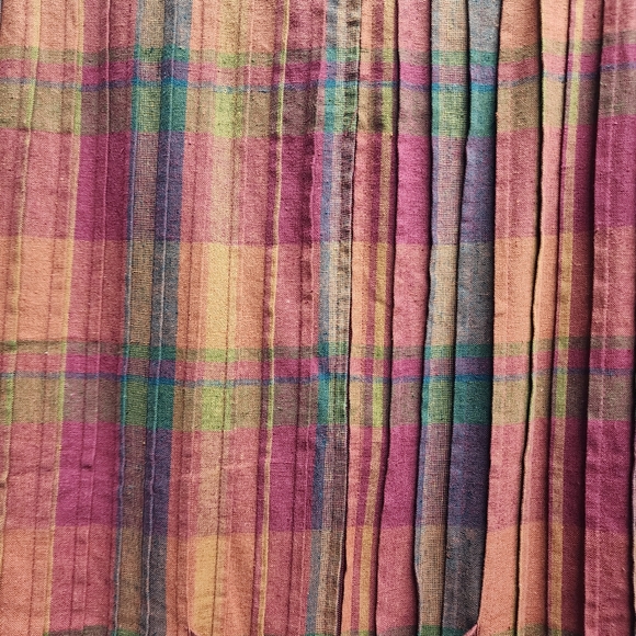 VINTAGE POSITIVE ATTITUDE Tartan Pleated Linen Midi Dress 14 - Picture 2 of 5